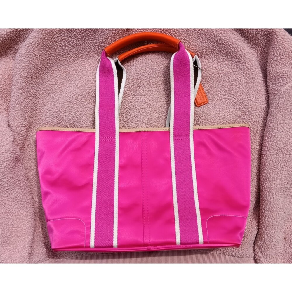 Y2K Hot Pink Hamptons Tote Orange Trim Chocolate Brown Accents Never Carried - Picture 3 of 12
